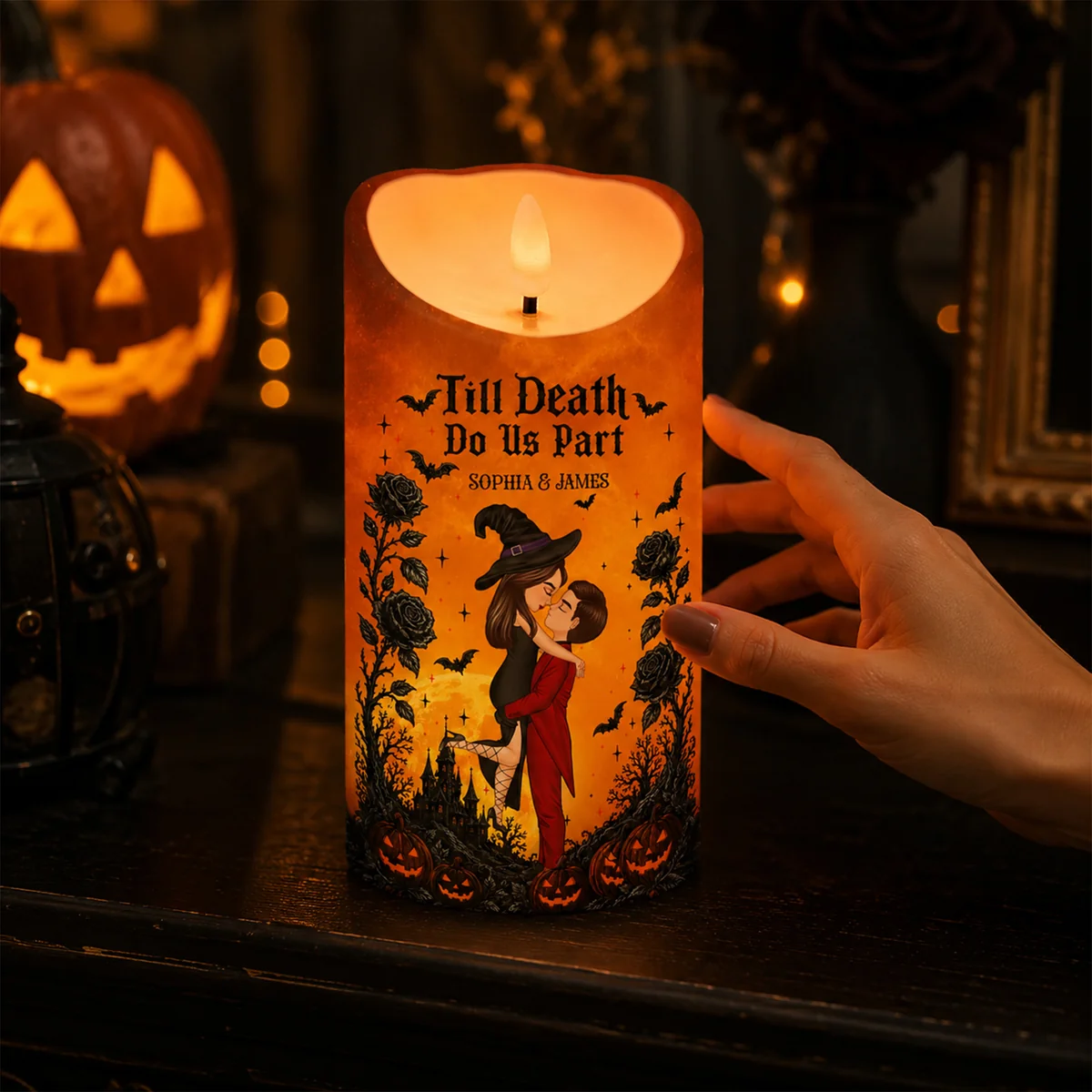 💀❤️ Halloween Couple Love Never Dies Personalized LED Candle 🕯️🎃