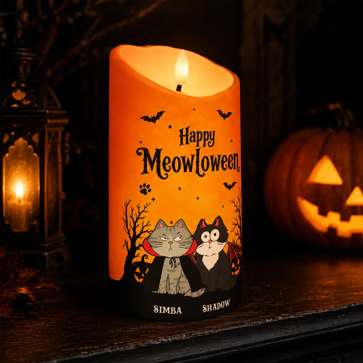 🐱 Cat Mom Happy Meowloween - Personalized LED Candle - Purrfect Halloween Decor for Cat Lover